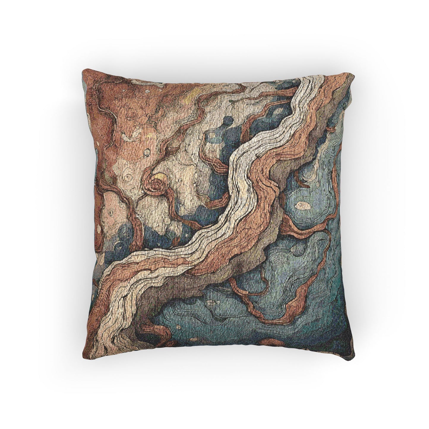 Geopoetry Woven Pillow – Abstract Earthy Landscape Cushion for Nature-Inspired & Boho Homes