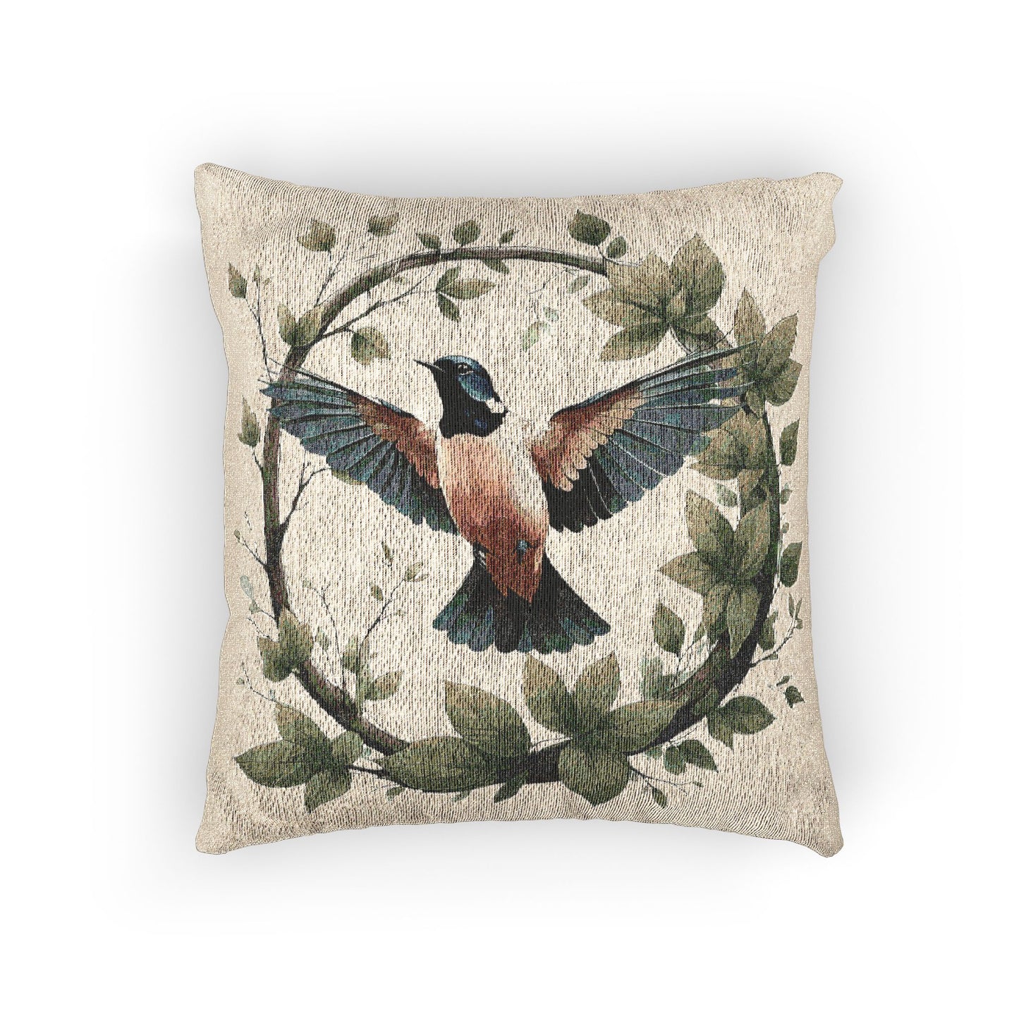 Nightingale Serenity Pillow | Nature-Inspired Woven Boho Accent