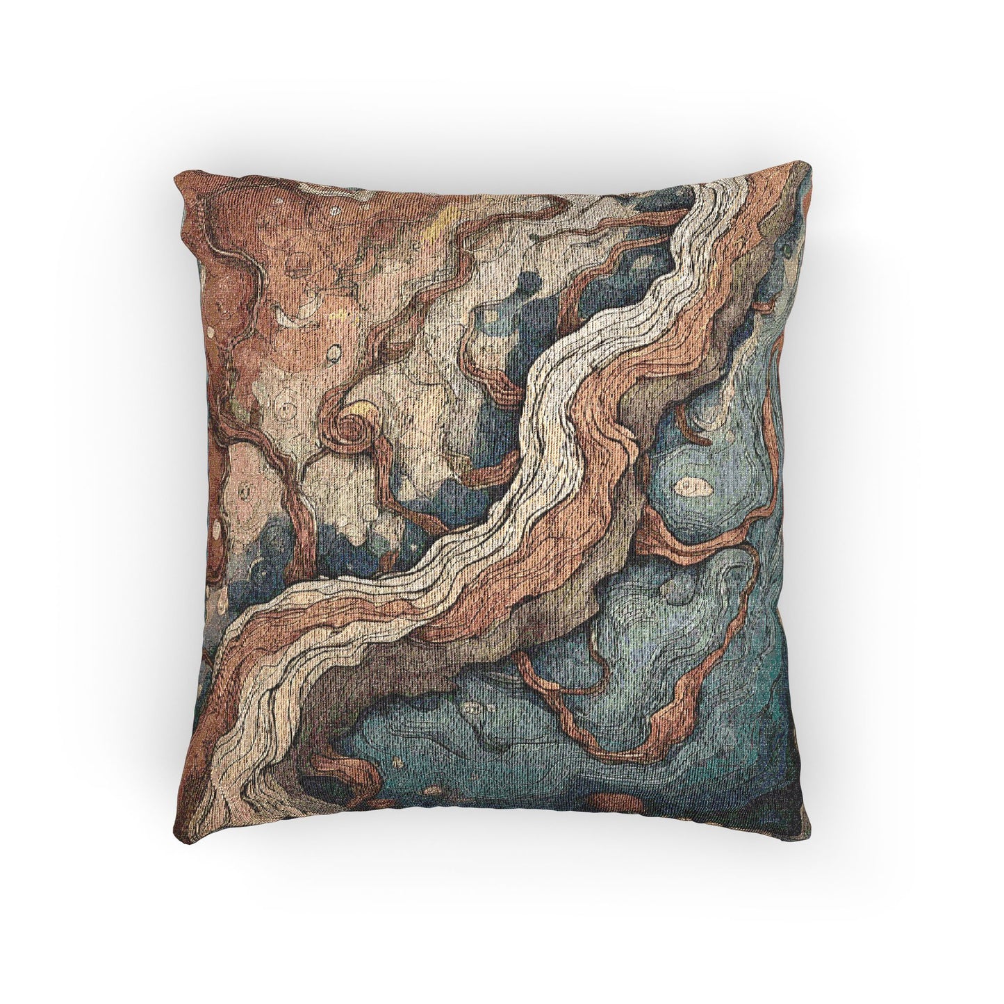Geopoetry Woven Pillow – Abstract Earthy Landscape Cushion for Nature-Inspired & Boho Homes