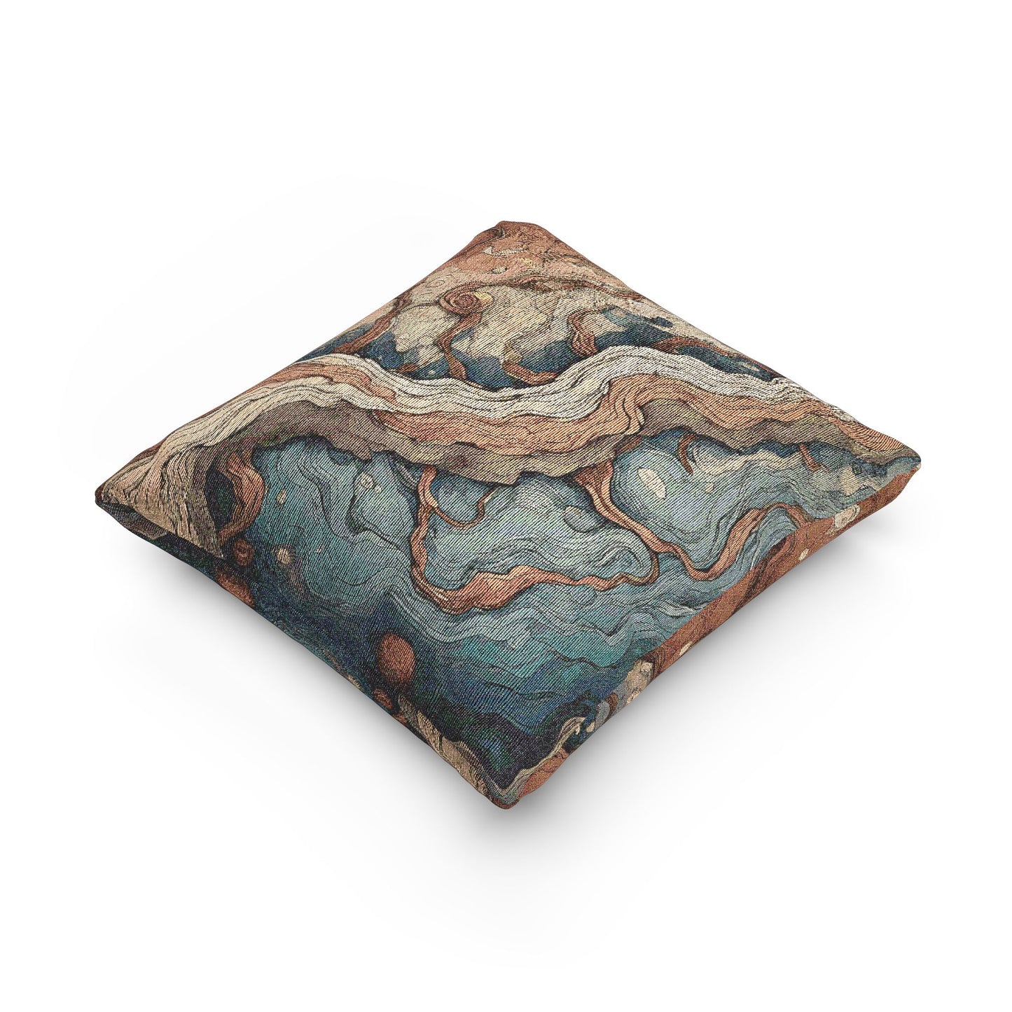 Geopoetry Woven Pillow – Abstract Earthy Landscape Cushion for Nature-Inspired & Boho Homes