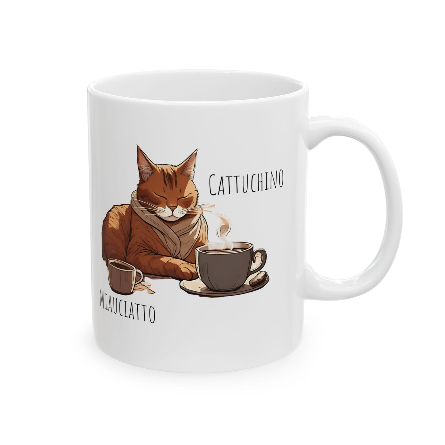 Cattuchino & Miauciatto Mug - Cute Ginger Cat Coffee Cup, Funny Cat Lover Gift