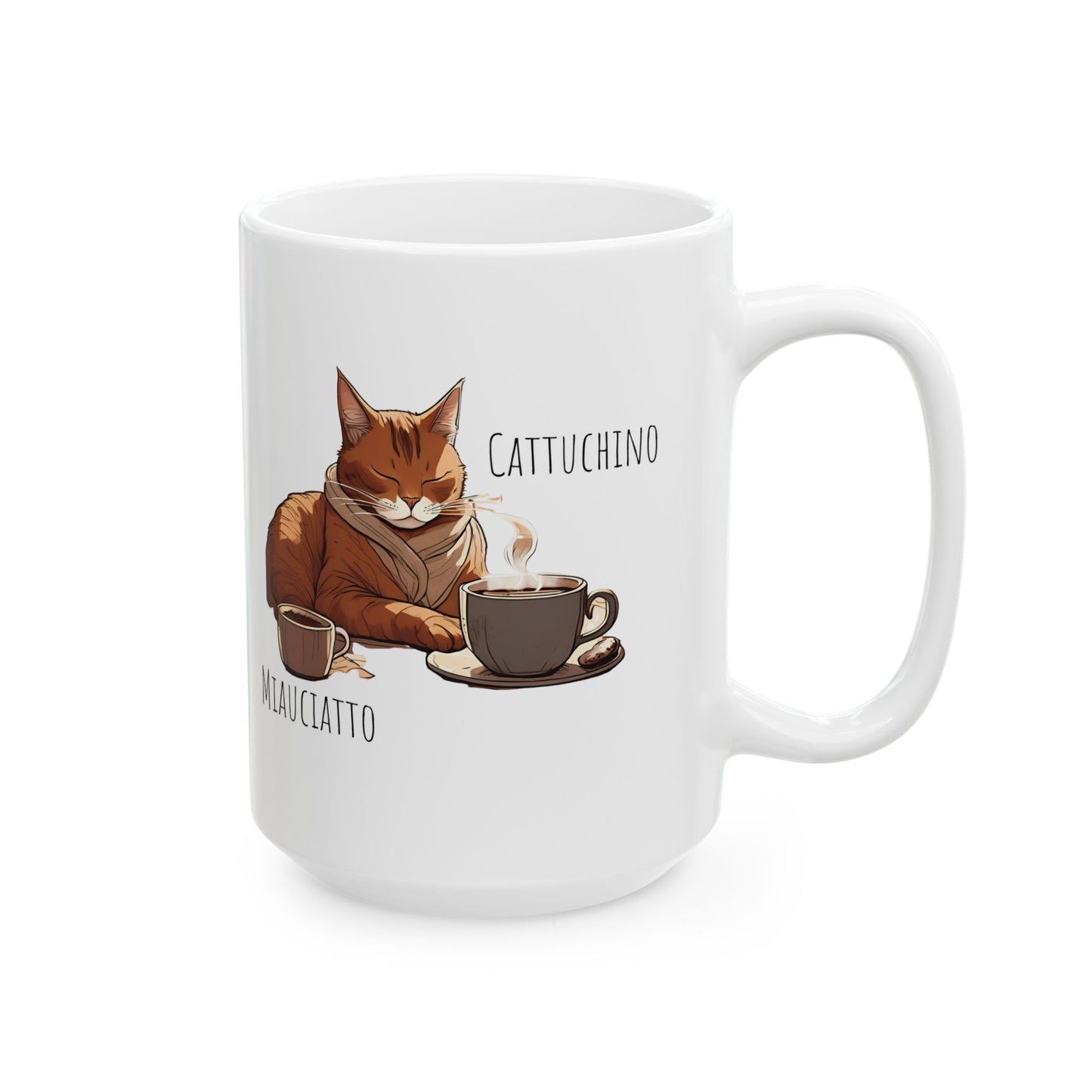 Cattuchino & Miauciatto Mug - Cute Ginger Cat Coffee Cup, Funny Cat Lover Gift
