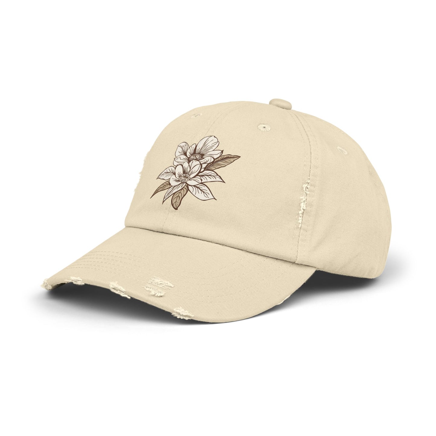 Vintage Magnolia Floral Hat - Nature-Inspired Distressed Cap