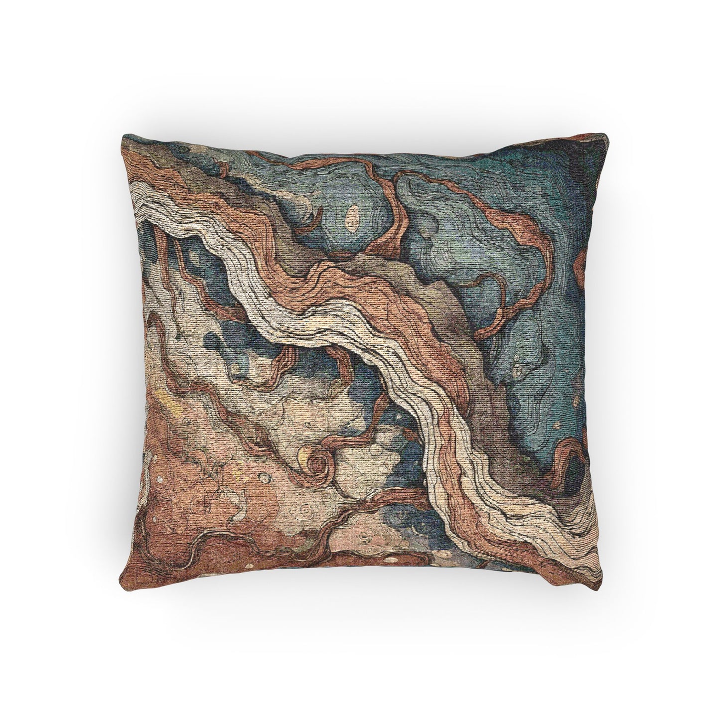 Geopoetry Woven Pillow – Abstract Earthy Landscape Cushion for Nature-Inspired & Boho Homes