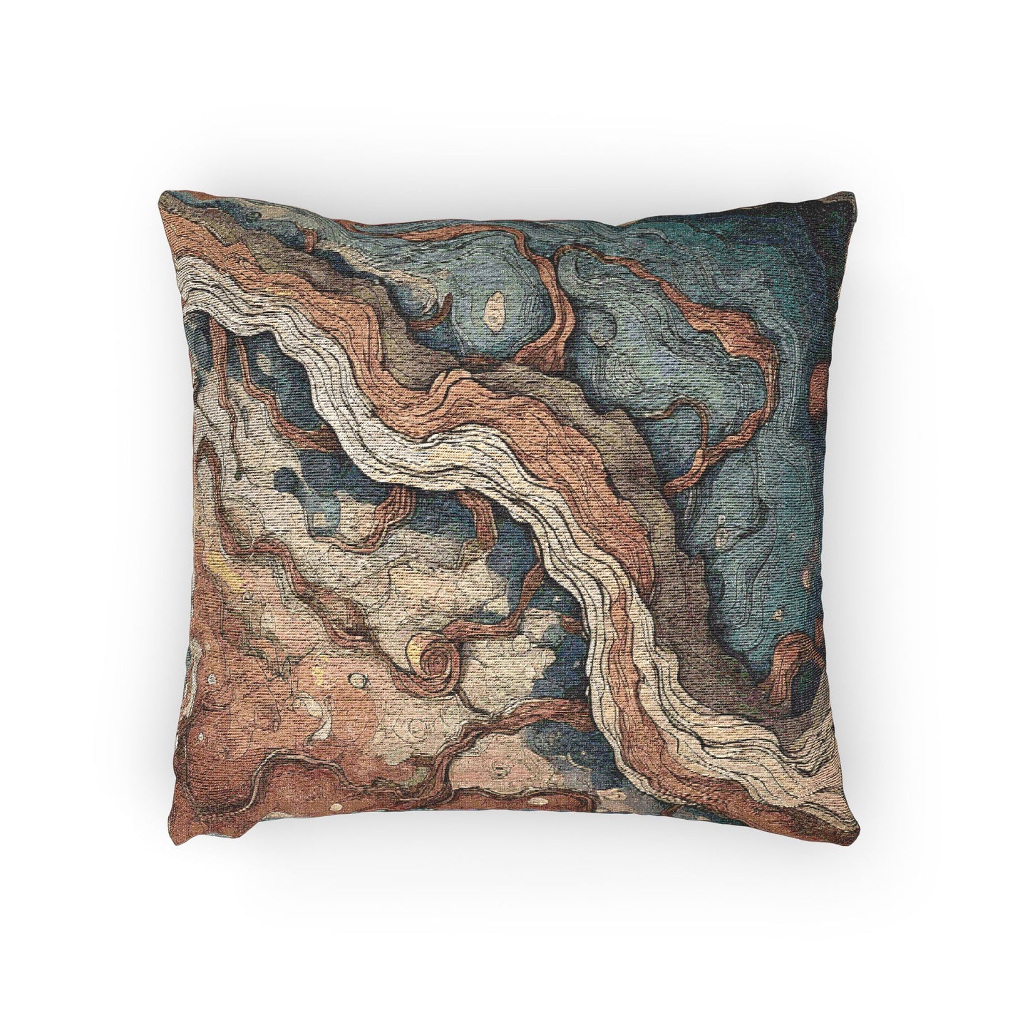 Geopoetry Woven Pillow – Abstract Earthy Landscape Cushion for Nature-Inspired & Boho Homes