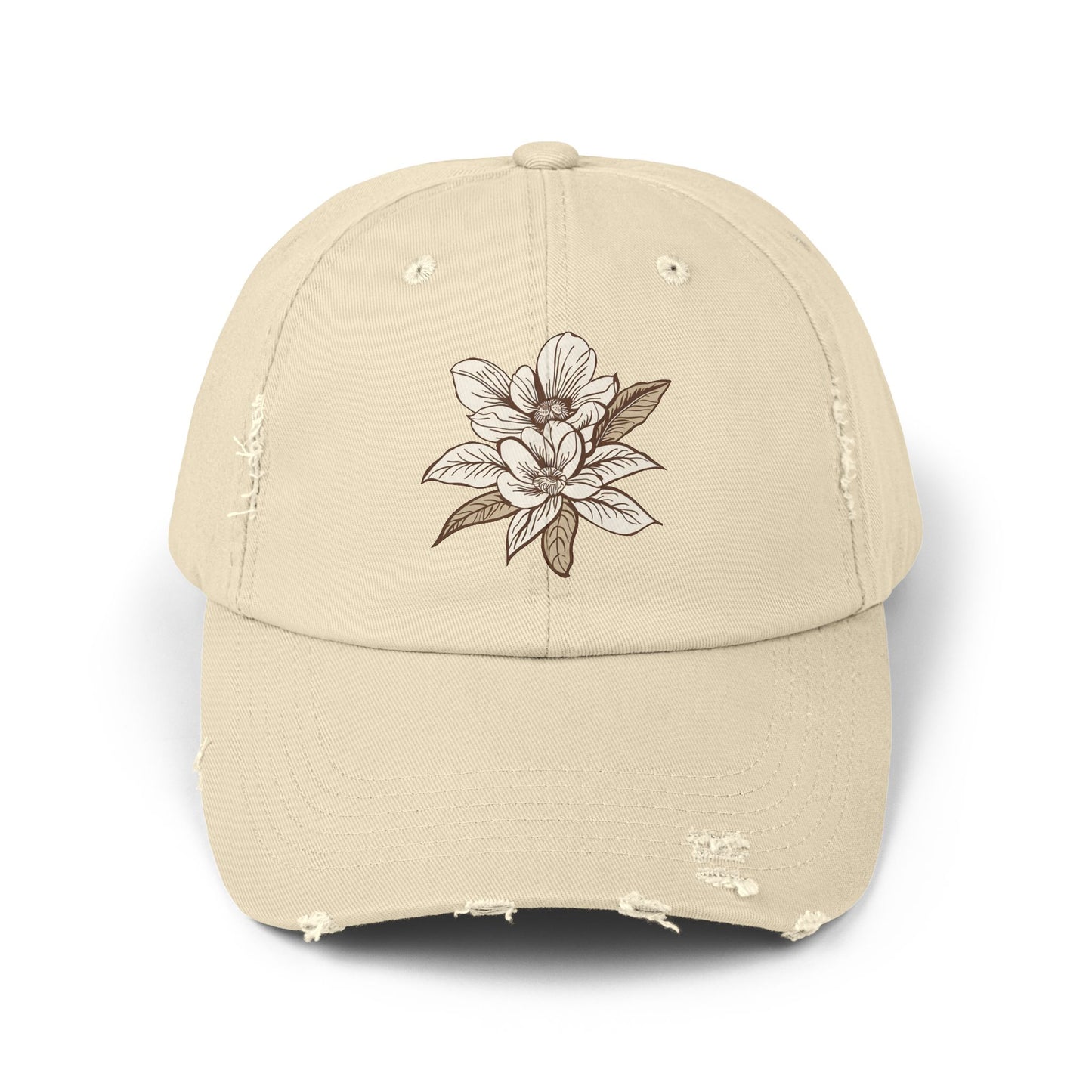 Vintage Magnolia Floral Hat - Nature-Inspired Distressed Cap
