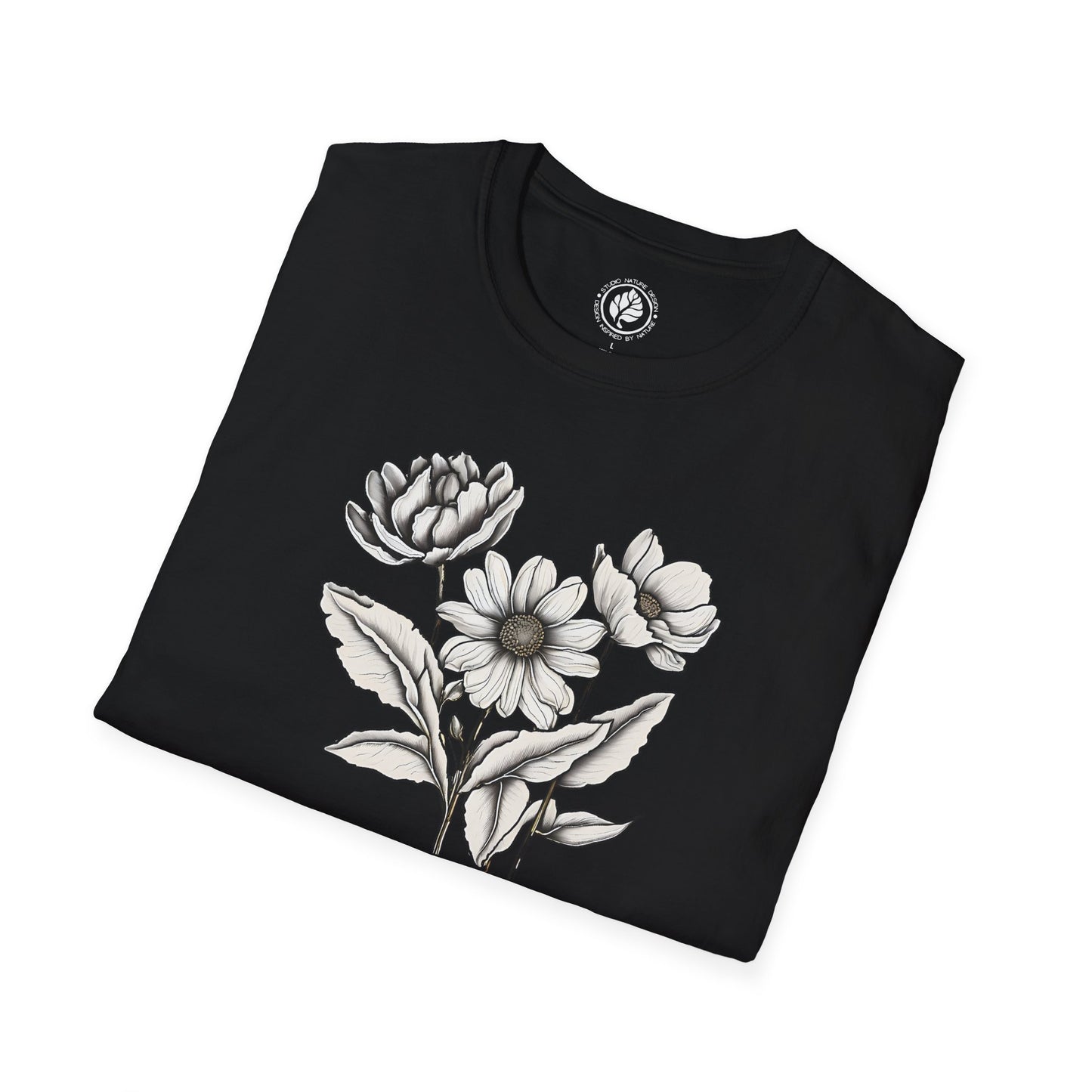 Monochrome Bloom Tee - Minimalist Floral Shirt