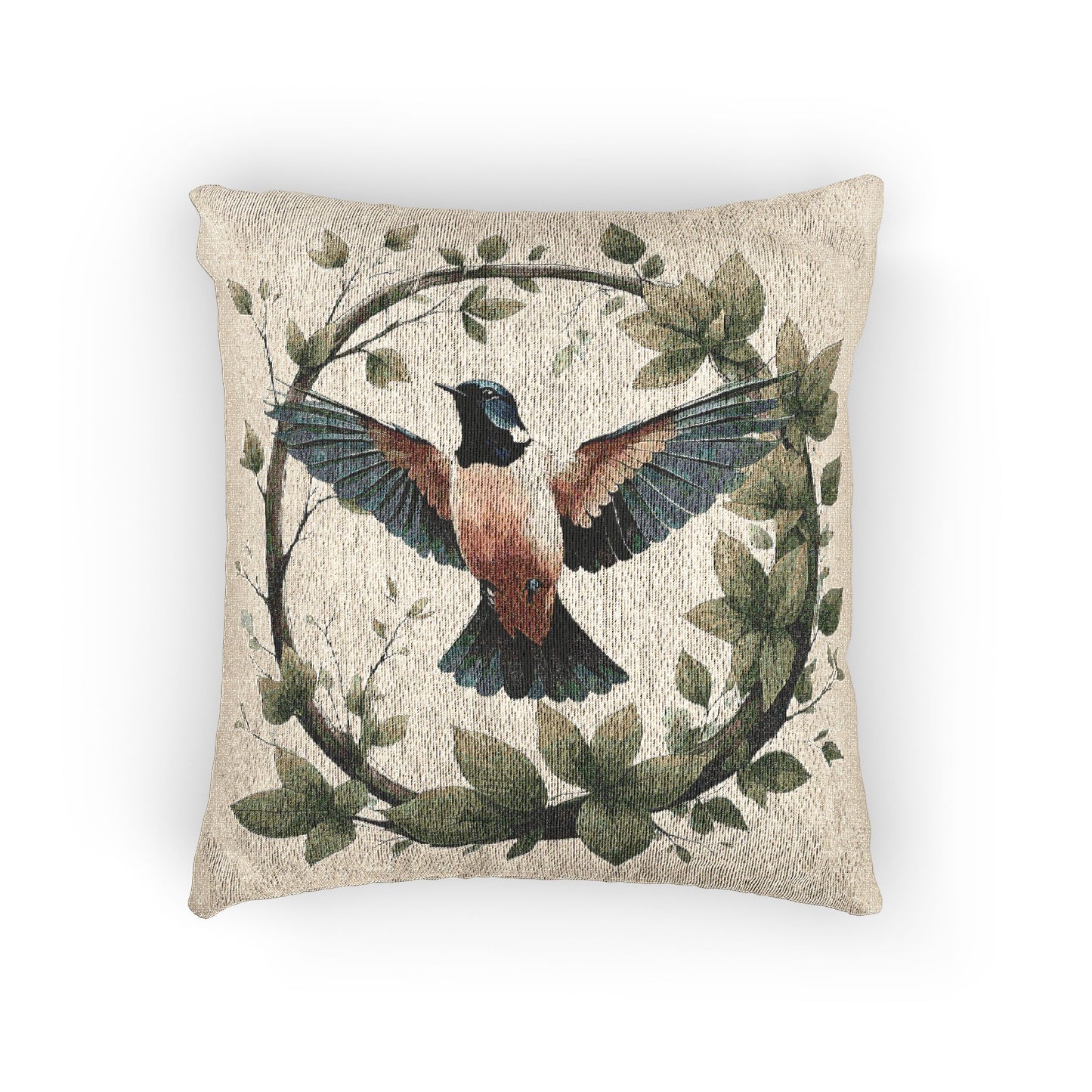 Nightingale Serenity Pillow | Nature-Inspired Woven Boho Accent