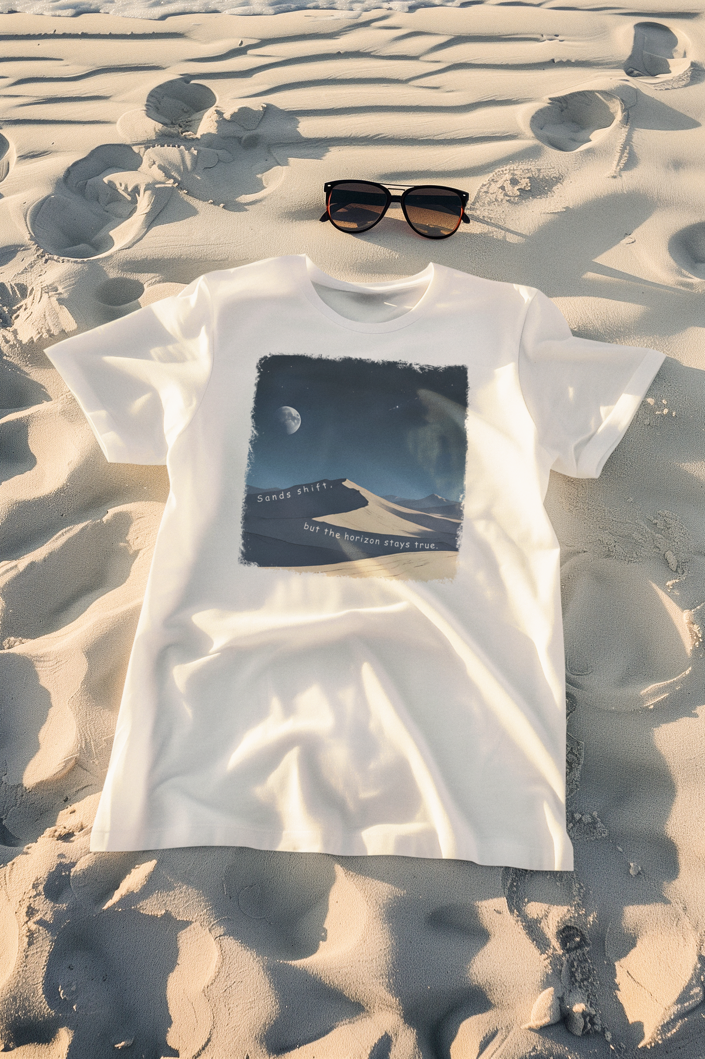 Desert Dunes Night T-Shirt - Minimalist Moonlit Landscape Tee