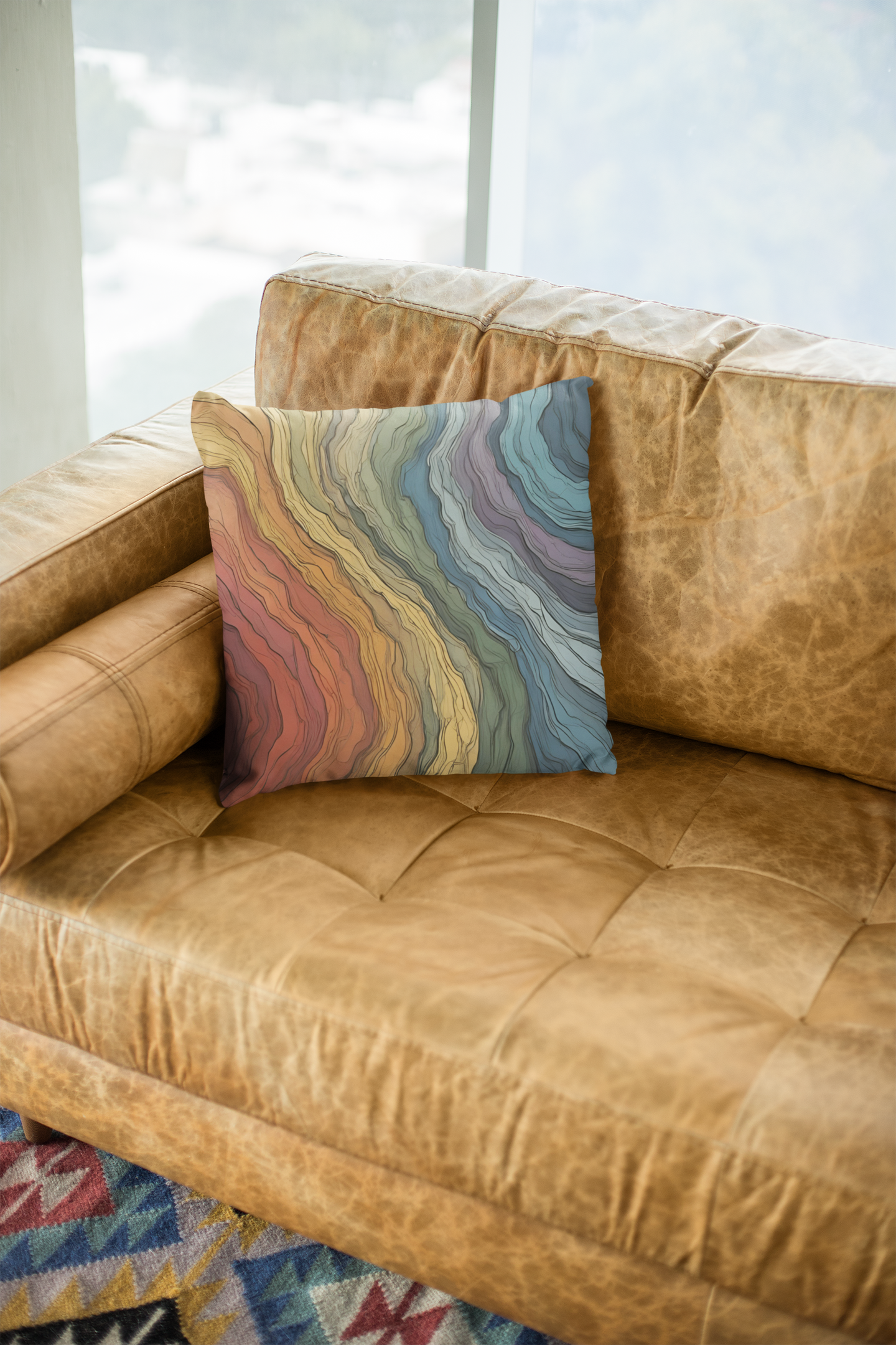Reaction-Diffusion Pillow Case with ceramic-inspired abstract pattern and arrow motifs, printed on soft faux suede in earthy tones; double-sided for boho or modern decor.