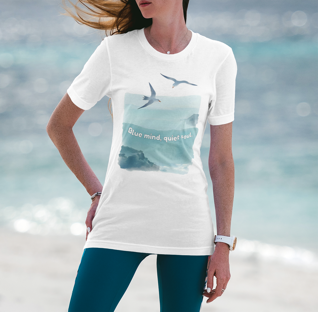 Blue Mind Quiet Soul Watercolor T-Shirt