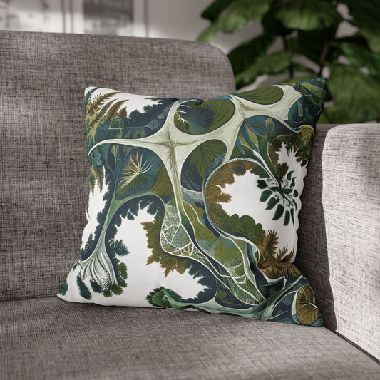 Botanical pillowcase with green leaf vein pattern on faux suede fabric