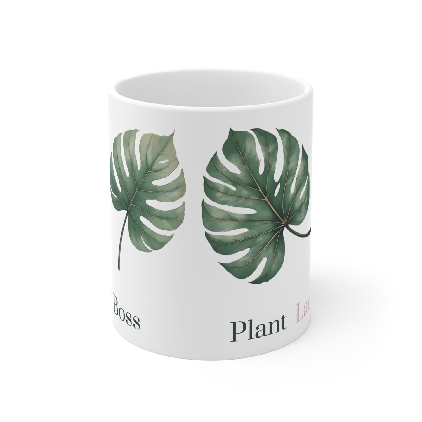 Plant Lady Energy Mug – Botanical Ceramic Coffee Cup with Monstera Leaf Design, Indoor Garden Gift for Plant Lovers & Botany Bosses