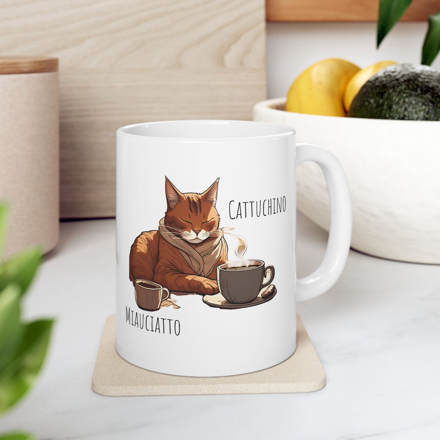 Cattuchino & Miauciatto Mug - Cute Ginger Cat Coffee Cup, Funny Cat Lover Gift