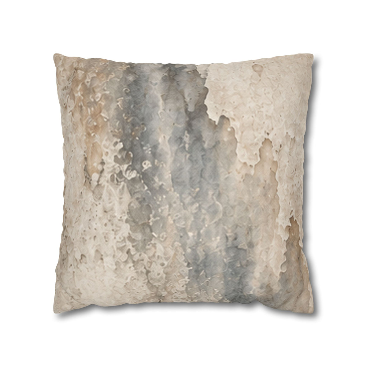 Front view of the Rain Memory faux suede pillowcase with a pale mineral pattern in soft stone tones.