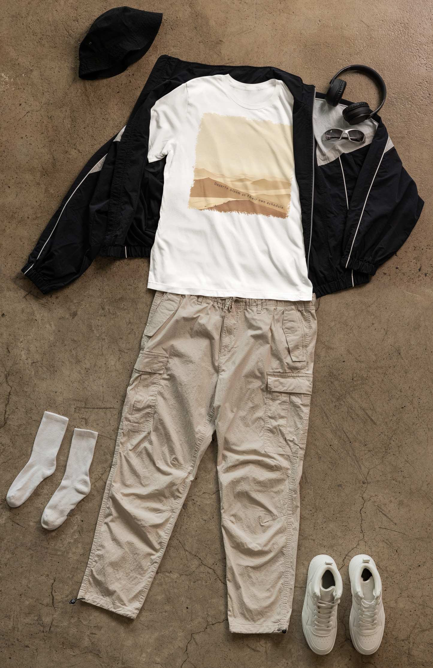 Dune Bloom T-Shirt - Minimalist Desert Wind Lines, Ethereal Earth Tones