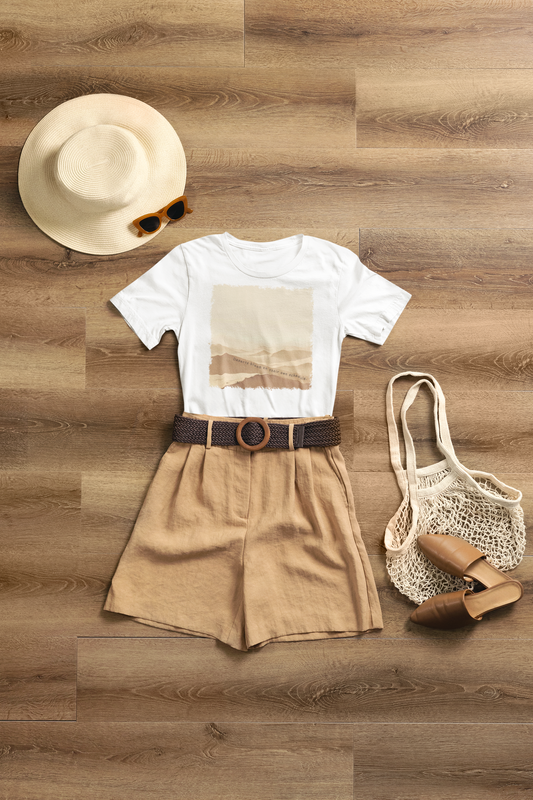 Dune Bloom T-Shirt - Minimalist Desert Wind Lines, Ethereal Earth Tones