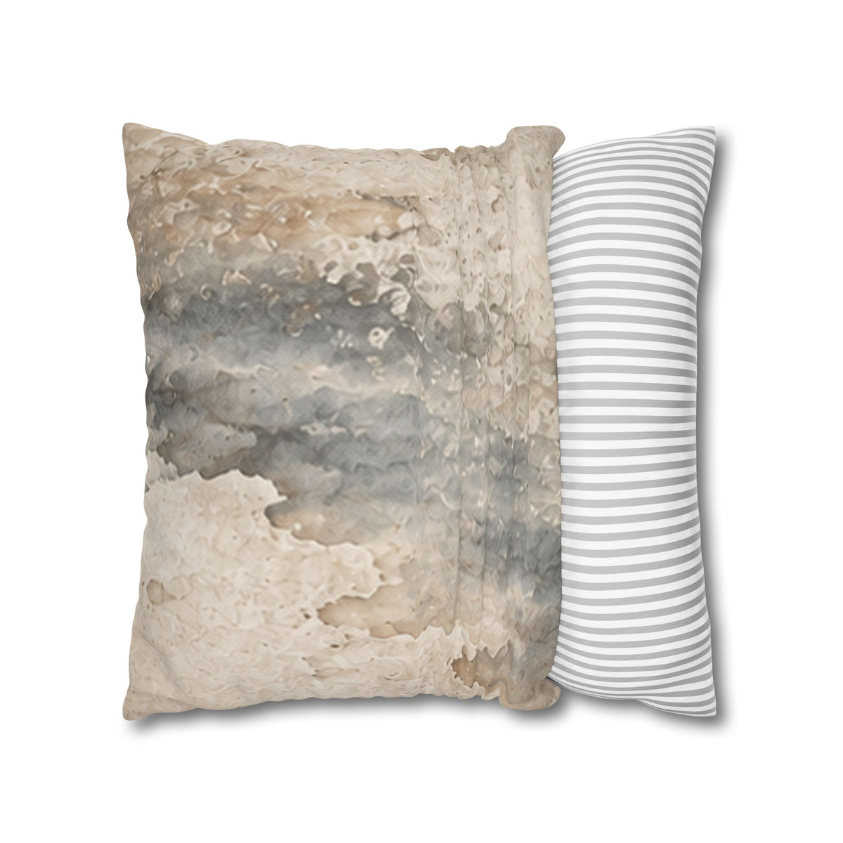 Alternate Rain Memory faux suede pillowcase view showing the printed cover and reverse side together.