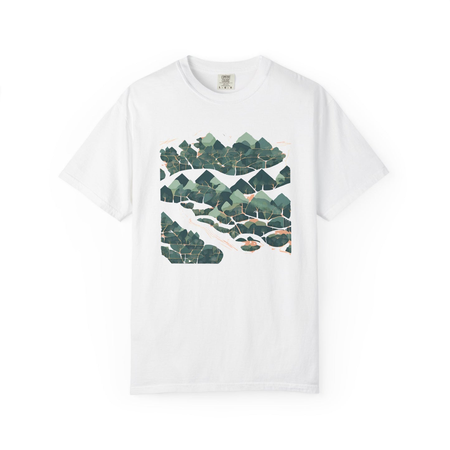 Emerald Mountains T-Shirt - Abstract Forest Landscape Tee, Nature-Inspired Art Shirt, Gift for Hikers & Dreamers
