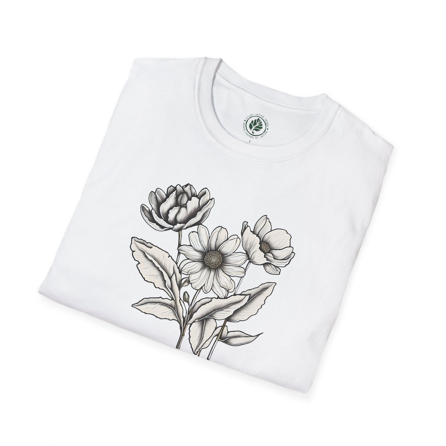Monochrome Bloom Tee - Minimalist Floral Shirt
