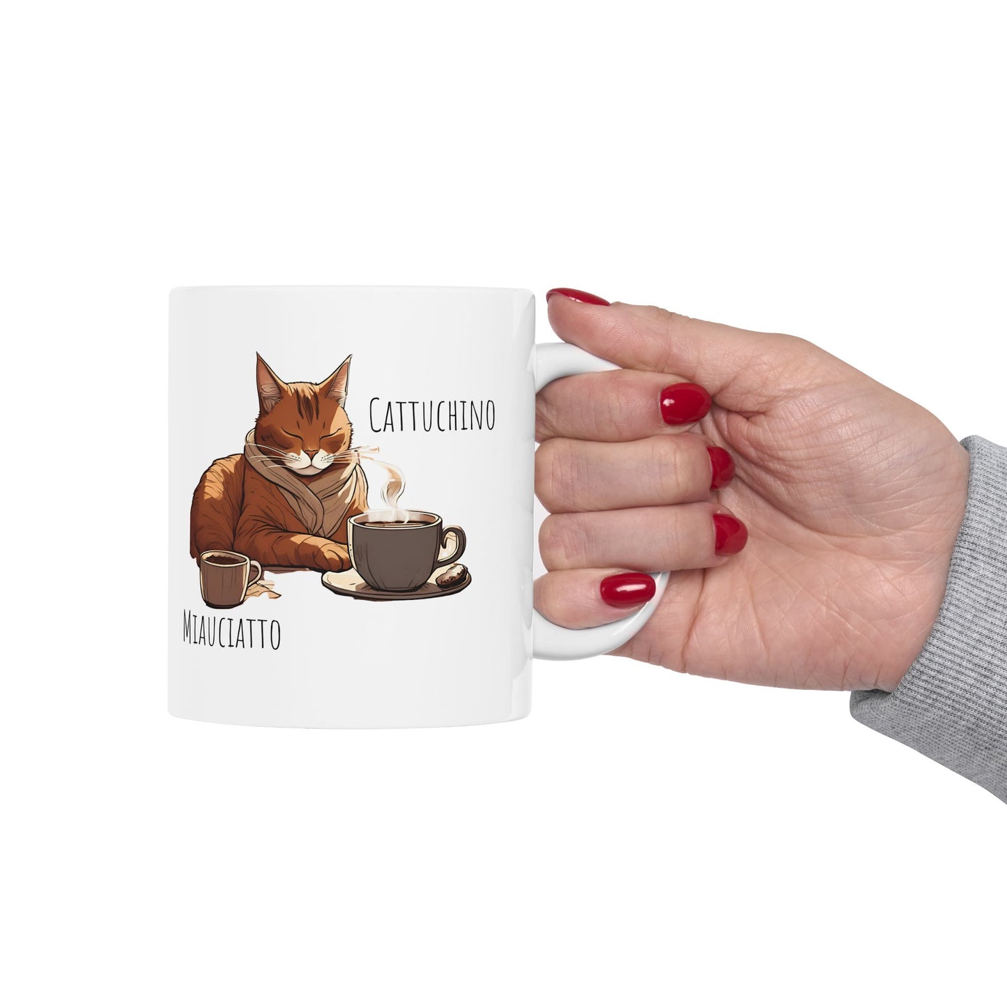 Cattuchino & Miauciatto Mug - Cute Ginger Cat Coffee Cup, Funny Cat Lover Gift