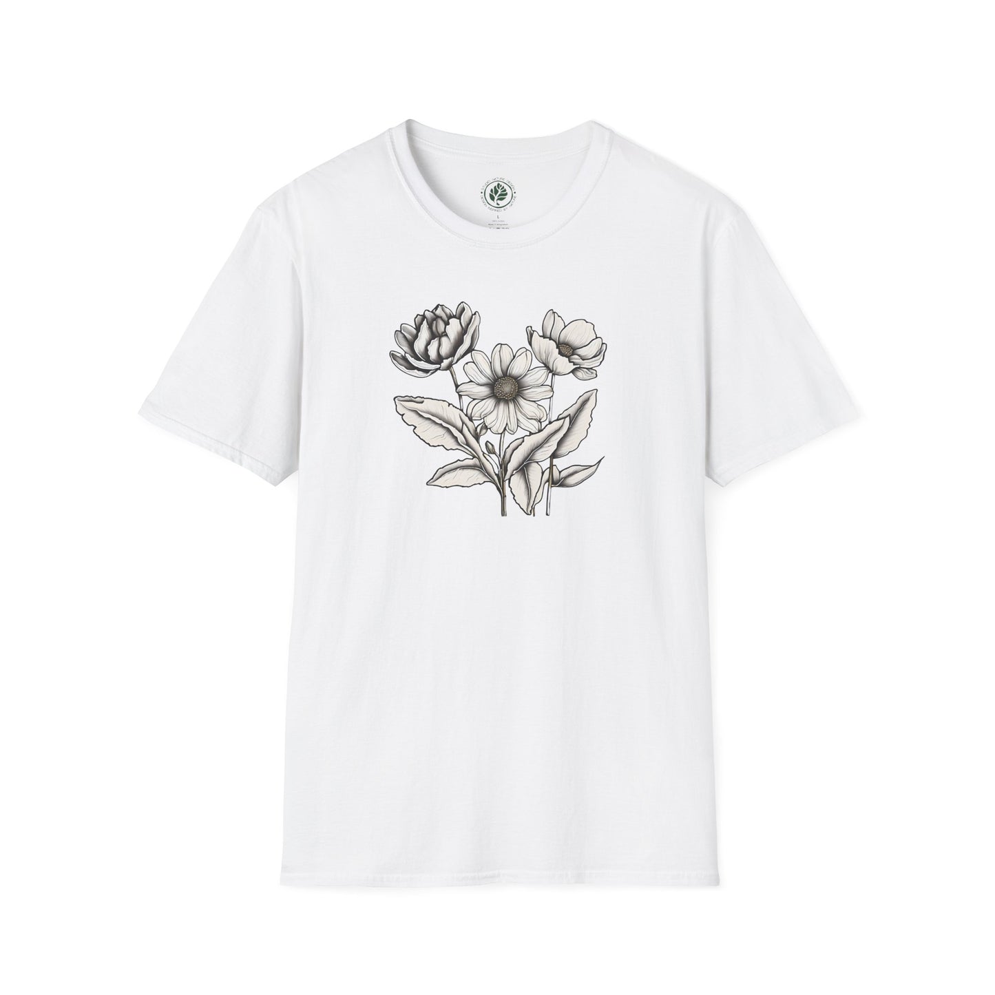 Monochrome Bloom Tee - Minimalist Floral Shirt