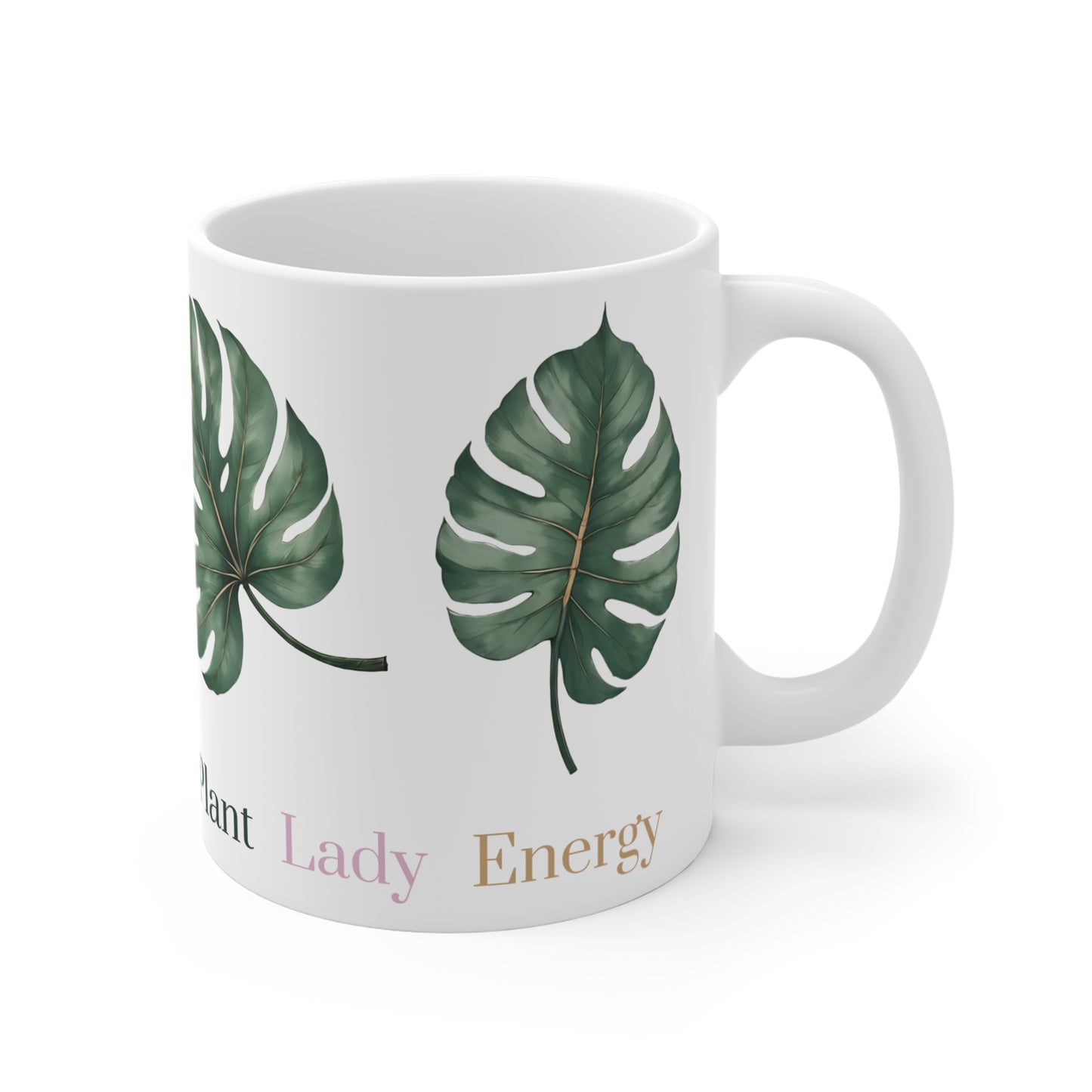 Plant Lady Energy Mug – Botanical Ceramic Coffee Cup with Monstera Leaf Design, Indoor Garden Gift for Plant Lovers & Botany Bosses