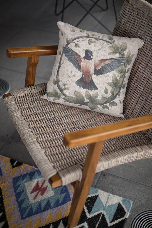 Nightingale Serenity Pillow | Nature-Inspired Woven Boho Accent