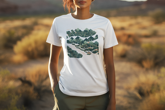 Emerald Mountains T-Shirt - Abstract Forest Landscape Tee, Nature-Inspired Art Shirt, Gift for Hikers & Dreamers