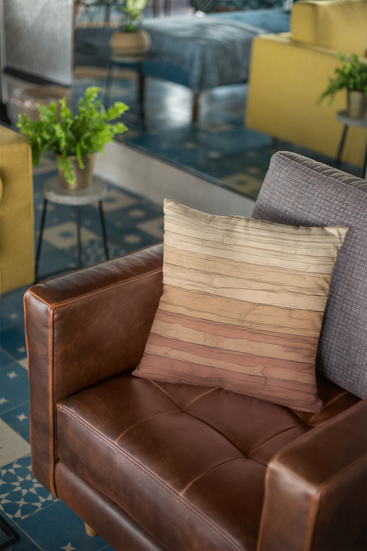 Earthy square pillowcase in warm clay tones with double-sided natural print. Bohemian decor accent for cozy, mindful interiors.
